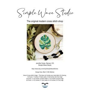 Monstera Leaf‎ Plant Counted Cross Stitch Pattern Chart